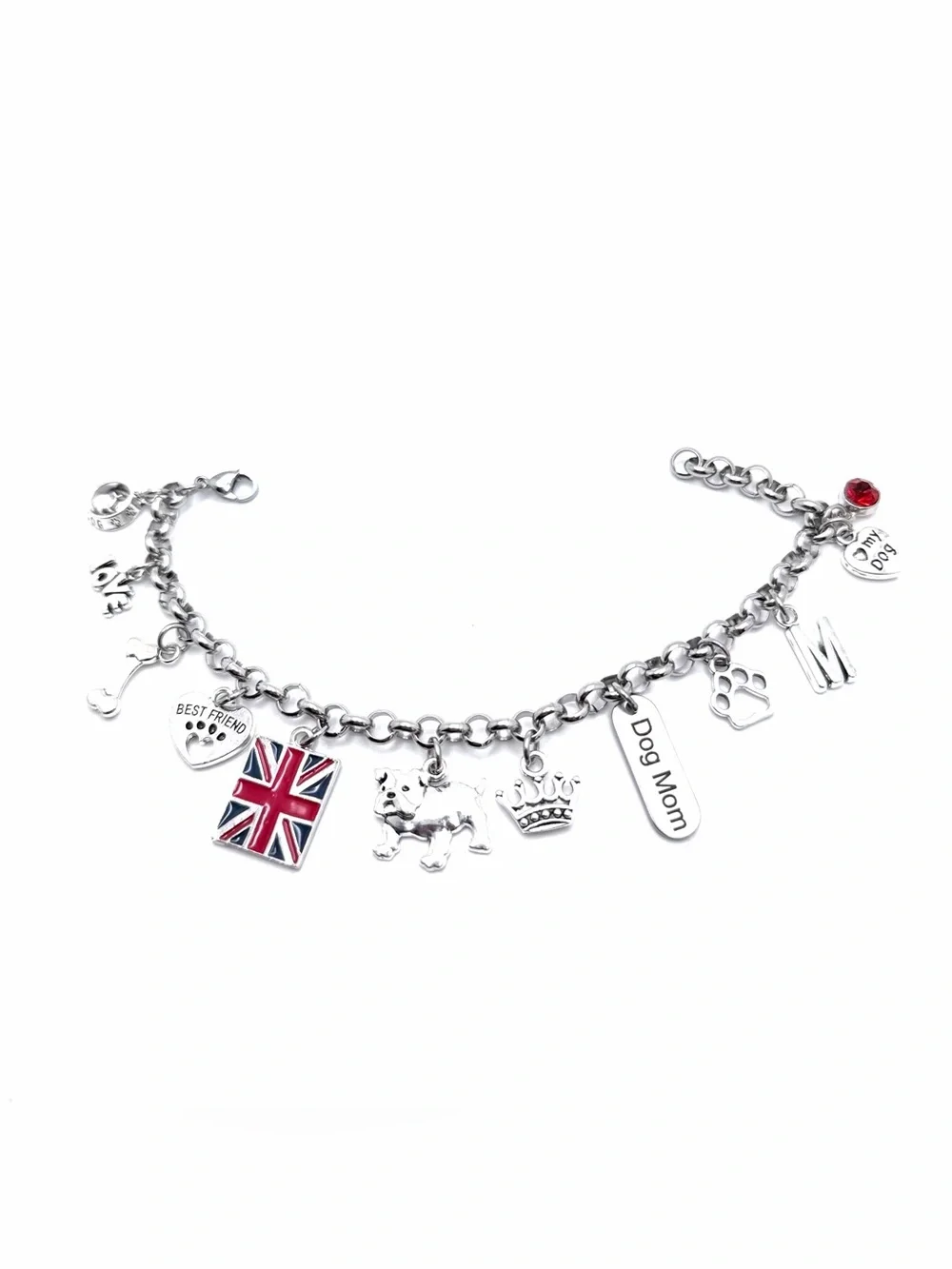 English Bulldog Charm Bracelet Dog Mom Gift British Bulldog Jewelry Personalized
